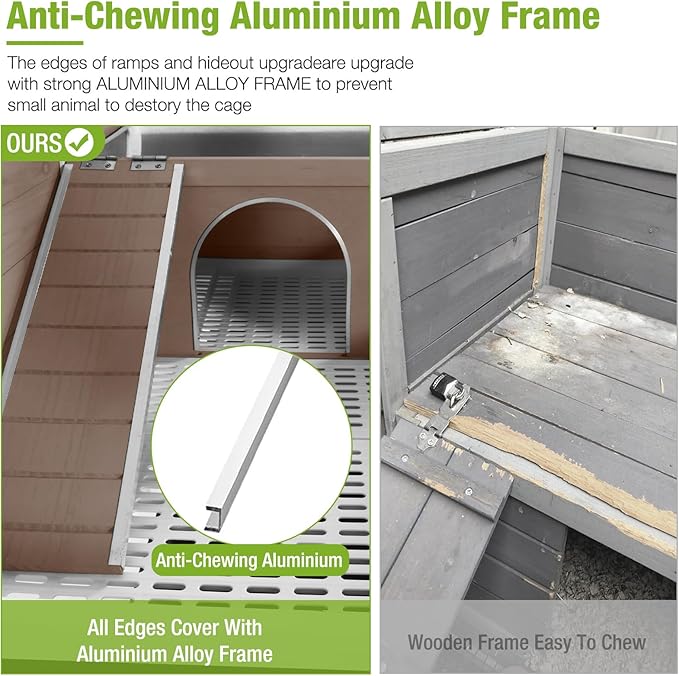 GUTINNEEN Guinea Pig Cages with Anti Chewing Sturdy Plastic Floor and Cool Zinc Plate, Indoor Rabbit Hutch with Hideout and PVC Platform, Elevated Legs Hamster Cage 36.6" L (Brown)