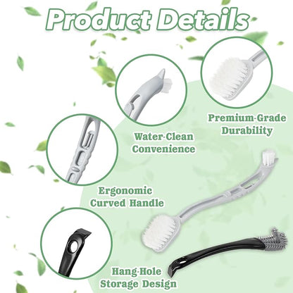 2 Pcs Bird Cage Cleaner Brush & Scoop with Long Handle and Curved Brush Head, 2-in-1 Bird Cage Cleaner with Front and Back Brushes for Kennel, and Parrot Perch Cleaning