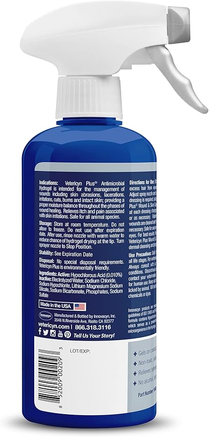 Vetericyn Plus All Animal Wound Care Hydrogel Spray | Healing Aid and Wound Protectant, Sprayable Gel to Relieve Dog, Cat, Horse Itchy Skin, Safe for All Animals. 16 ounces