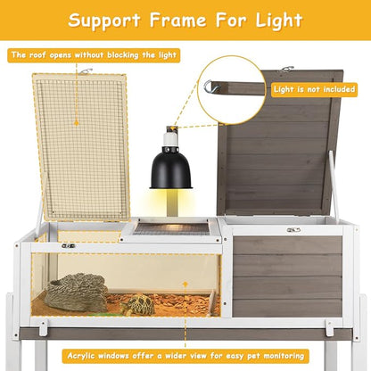 Tortoise Habitat Wooden Tortoise House, Indoor Turtle Enclosure Outdoor Reptile Cage with Removable Bottom, Light Support, Openable Roof (Tall Tortoise Habitat, Leakproof Tray)