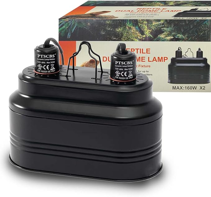 Dual Reptile Light Fixture-Max 160W,with Switches, Fits Reptile Light Heat Lamp UVB Light for Lizards, Snakes,Turtles, and Amphibians E26