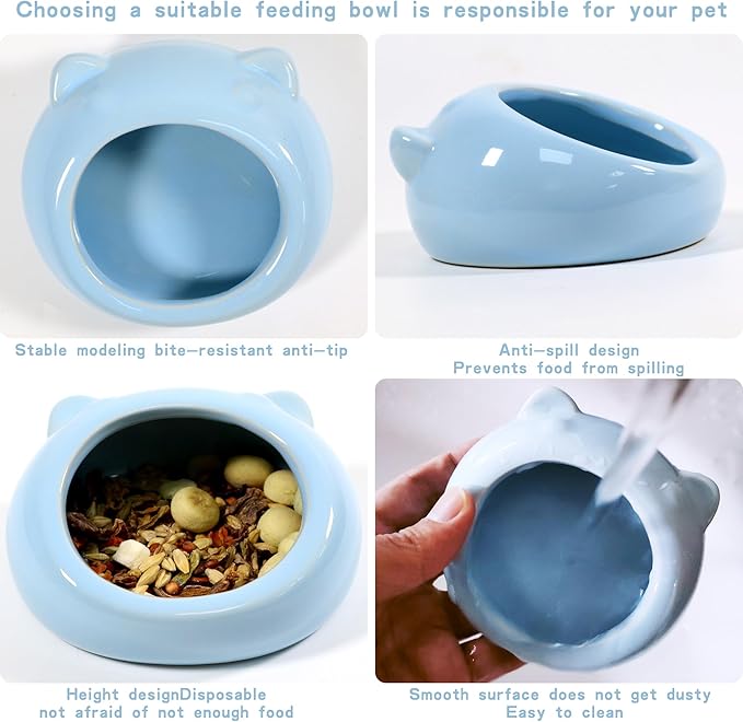 Ceramic Small Pet Hamster Food Bowl Guinea Pig Food Bowls Hamsters Water Bowl Ferret Chinchillas Squirrels Hedgehog Accessories Reptiles Hamster Accessories for Cages (Blue)