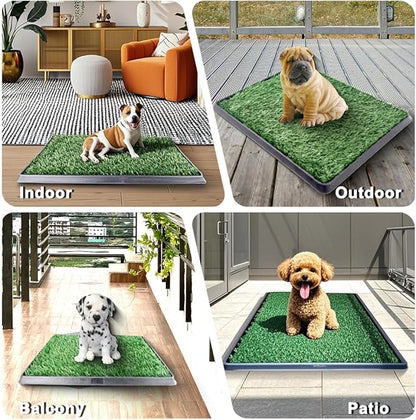 Artificial Grass Pad with Tray - 16"x20" Dog Potty for Puppy Training - with 2 PCS Reusable Replacement Fake Grass Pee Pads, Indoor/Outdoor Small Dog Litter Box for Apartment or Balcony/Patio