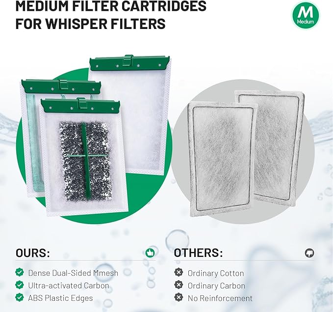10 Count Medium Filter Cartridges Compatible with Whisper Bio Bag Filters, Large Aquarium Filter Cartridge for Whisper 10i/IQ10/PF10 and Repto Filter 90 GPH