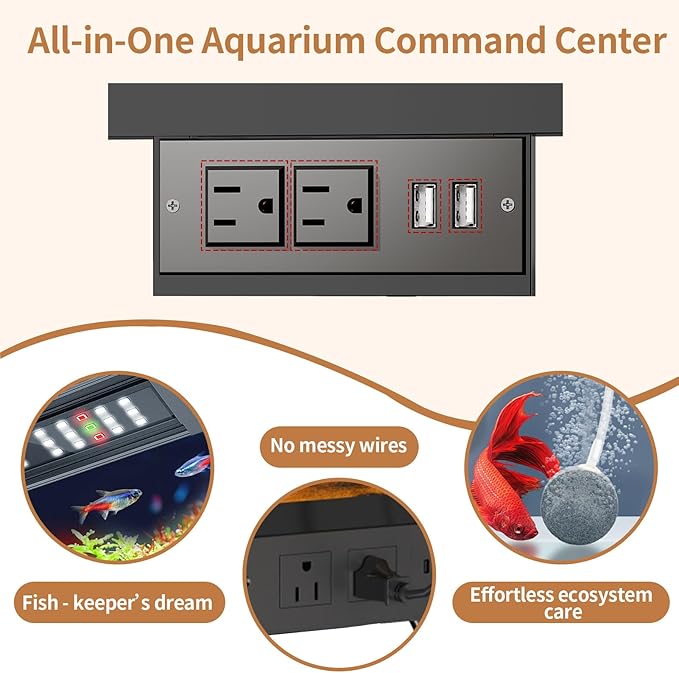 55-75 Gallon Fish Tank Stand with Power Outlet, 48 Inch Aquarium Stand with Cabinet and Shelf, Heavy Duty Metal Rack for Turtle Tank, Reptile Terrarium, 52.7''L×20''W×30.7''H, Retro Brown