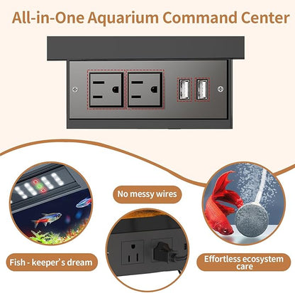 55-75 Gallon Fish Tank Stand with Power Outlet, 48 Inch Aquarium Stand with Cabinet and Shelf, Heavy Duty Metal Rack for Turtle Tank, Reptile Terrarium, 52.7''L×20''W×30.7''H, Retro Brown