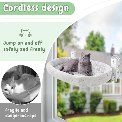 Sunhoo 2PCS Cat Window Perch Hammock Cordless Kitty Sunny Bed Seat Window Sill Shelf for Inside Cats Foldable Lounger with 4 Strong Suction Cups Soft Plush Cover 21 * 11.8 in Holds up to 40lbs (Grey)