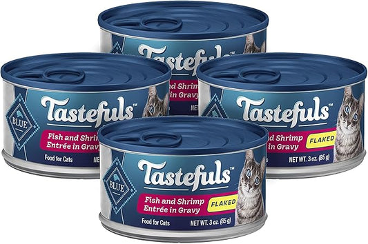 Blue Buffalo Tastefuls Natural Wet Cat Food Cans, Flaked Style, Fish and Shrimp Entrée in Gravy 3-oz Cans (Pack of 4)