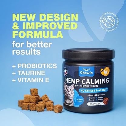 Cat Calming Treats - Probiotic Melatonin Soft Chews for Cat Anxiety Relief - Calming Chews for Stress, Storms, Travel, Grooming, Separation Anxiety - Behavioural Support