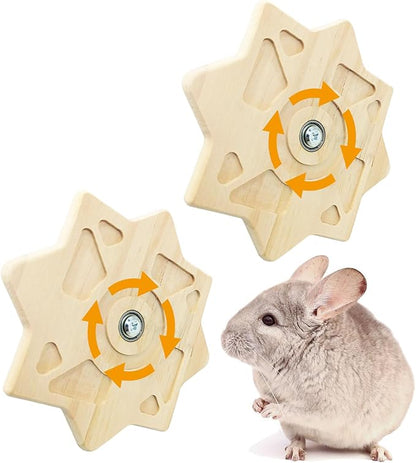 PINVNBY 2 PCS Natural Wooden Chinchilla Chew Toys Rotatable Chinchilla Toy Interactive Teeth Grinding Chew Toy Hanging Chinchilla Cage Accessories for Bunny Rabbit Guinea Pig Hamster Squirrel (Star)