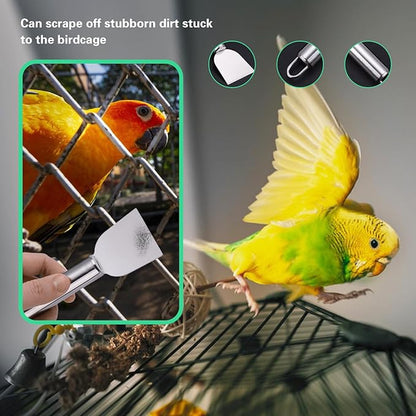 7-Piece Set Bird Cage Cleaner,Small Animal cage Cleaning Tool Wooden and Stainless Steel Cleaning Brush Long Handle Cleaning Brush Spatula Bird Cleaning Bird Drops Multipurpose Cleaning