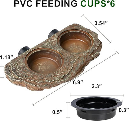 OIIBO Magnetic Reptile Feeder Ledge, Crested Gecko Feeding Ledge with 6PCS Food Cups Reptile Food Dish Water Bowl Tank Accessories for Bearded Dragon Chameleon Lizard Snake