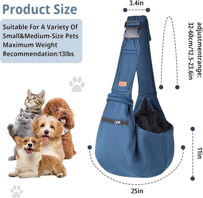 CUBY Dog and Cat Sling Carrier - Small Dog Carrier Sling with Adjust Strap & Zip Pocket, Hands Free Soft Dog Slings for Small Dogs Cats Puppy Pets Outdoor Travel Safety Purse Bag (Navy Blue)