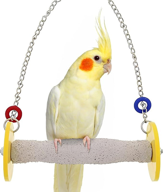 Roll Bird Swing - Pumice Perch Bird Toys Trims Nails and Beaks, Safe and Non-Toxic Bird Cage Accessories for Small and Large Birds, Swinging Toys Birds Will Love, Small 7.5 Inches