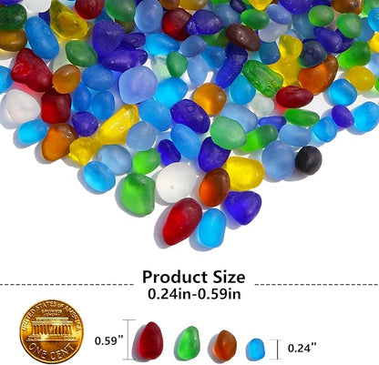 Sea Glass Stones - Colorful Frosted Glass Pebbles Gemstones - Perfect for Aquarium Rocks, Fish Tank Gravel, Vase Fillers, DIY Crafts, and Home Decor (0.9LB/14oz)