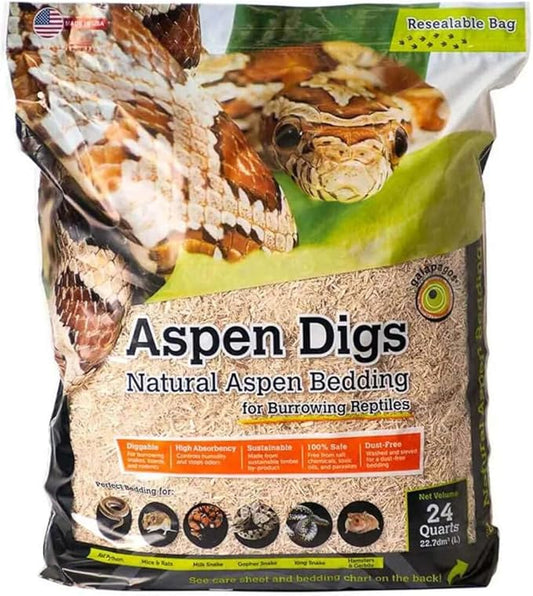 Galápagos (05066) Aspen Digs® Natural Aspen Bedding for Snakes, Reptiles, and Small Animals – Soft and Absorbent Small Animal Bedding for Hamsters, Guinea Pigs, Rabbits, and Snake Enclosures, 24 Quart