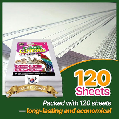 Bird Cage Liner - 120 Paper Sheets, 20" x 18", 2.9 lb - Ideal for Pet Habitats, Bulk Pack for Long-Lasting Use, Newsprint Texture, Convenient Parcel Packaging