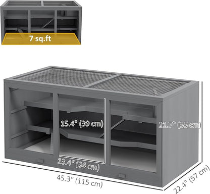 PawHut 45" Extra Large Wooden Hamster Cage, 3-Layer Rat Cage with Opening Roof, PVC Window, Small Animal Habitat for Gerbil, Dwarf & Syrian Hamsters, Gray