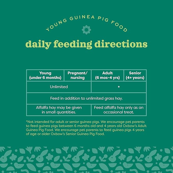 Oxbow Essentials Young Guinea Pig Food, Guinea Pig Pellets Made with Timothy Hay, Stabilized Vitamin C, Small Animal Pet Products, Small Animal Food Made in USA, High Fiber, 5 lb. Bag