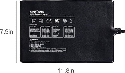 REPTI ZOO Upgrade Reptile Heat Mat with Thermostat - 8 x 12 Inch Reptile Heating Pad with Temperature Control for 30-40 gal Tank Reptiles Amphibians Hermit Crab Snake Lizard