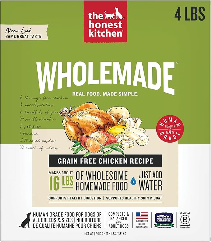 The Honest Kitchen Human Grade Wholemade™ Dehydrated Grain Free Chicken Dog Food - Complete & Balanced Meal or Topper - 4 lb Box