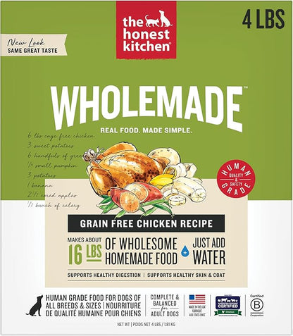 The Honest Kitchen Human Grade Wholemade™ Dehydrated Grain Free Chicken Dog Food - Complete & Balanced Meal or Topper - 4 lb Box