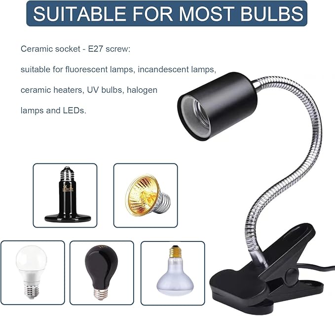 Upgraded Reptile Heat Lamp, UVA/UVB Turtle Heat Light Dimmable Aquarium Basking Light with 2 Bulbs Habitat Heating Lamp with 360° Rotatable for Terrarium Reptiles Lizard Snake