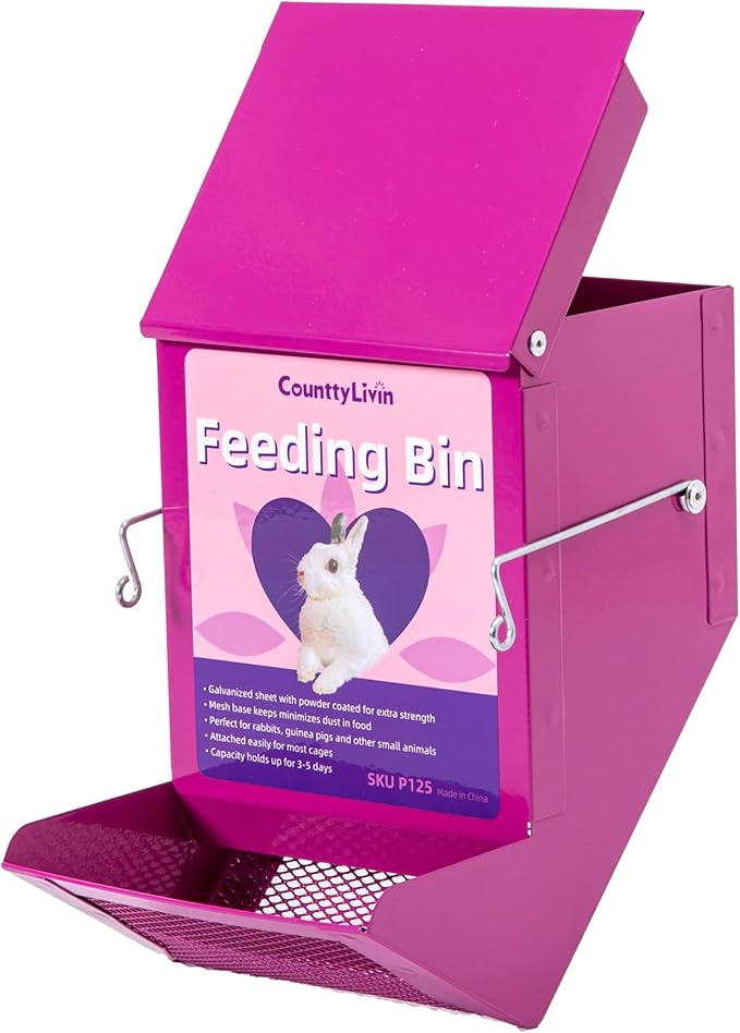 Metal Small Animal Feeder with Lid, Heavy Duty Feeder, Large Capacity Food Dispenser, Great for Rabbits, Guinea Pigs, Chinchillas and Other Small Animals. (4.6 inch, Purple)