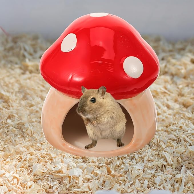 Ceramic Hamster House Hideout Mushroom Shaped Hamster Cave for Summer Dwarf Hamster Gerbil Mice