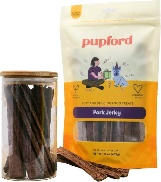 Pupford Pork Jerky for Dogs & Puppies, All-Natural, Healthy Dog Treats, No Fillers, Made in USA (16 oz)