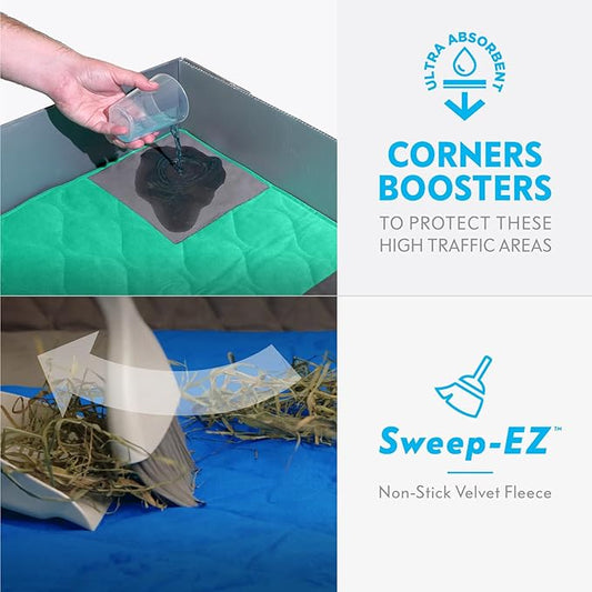 Paw Inspired PopCorner Guinea Pig Cage Liners | Washable Fleece Bedding or Pet Bed Mat for Small Animals | Super Absorbent Pee Pad with Reinforced Corners and Waterproof Bottom (C&C 2x5, Blue)