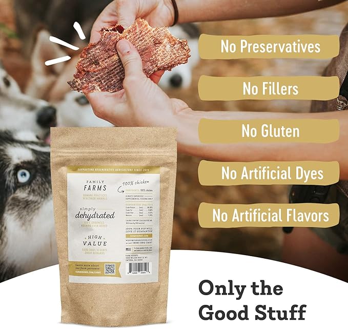 Farm Hounds - Chicken Jerky - Premium Natural Jerky for Dogs - 100% Humanely Raised Chicken - Break-to-Size - Great for Training & Treats - No Added Fillers - Made in USA - 3.5 oz -1 Pack