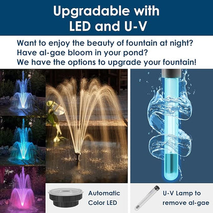 AquaMiracle All-in-One Koi Pond Filters for Outdoor Ponds 500-750 Gal, Pond Fountain Pump with 3 Spray Patterns, Fountain Kit with 850GPH Water Pump for Garden, Water Feature, Bird Baths