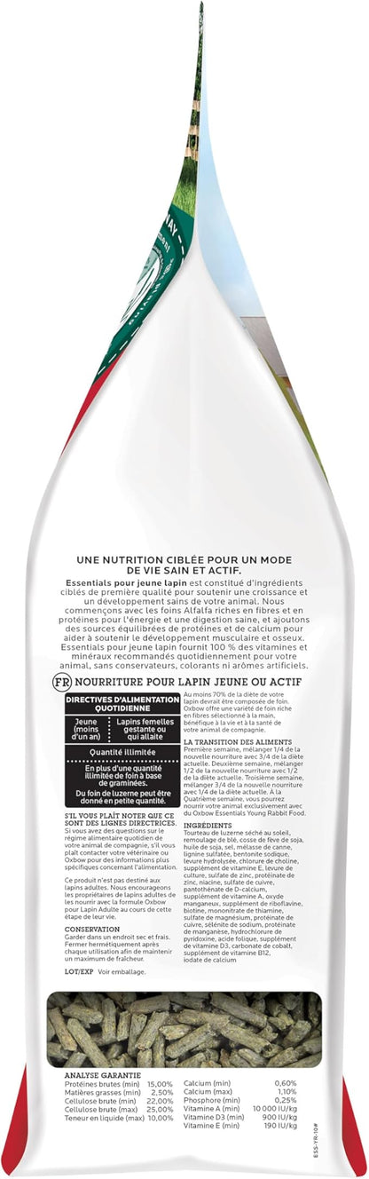 Oxbow Essentials Rabbit Food, Young Rabbit, Made with Oxbow Timothy, Pet Food Pellets for Bunnies, Small Animal Pet Products, Made in USA, High Fiber Bunny Supplies, 10 lb. bag