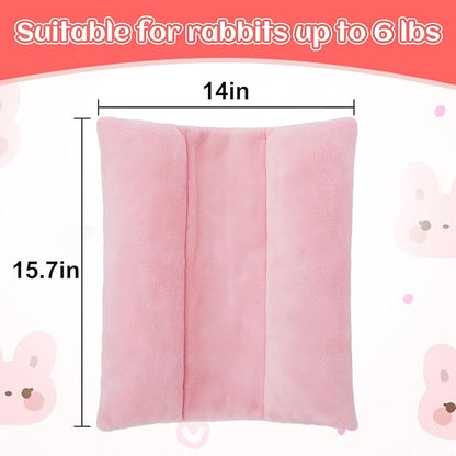 MEWTOGO 15.7 x 14In Rabbit Bed, Thickened Soft Bunny Bed, Cuddle Cushion Plush Mat with Cotton Lounger Pillows, Small Pet Flop Mat for Cage Sleeping Indoor, Pink