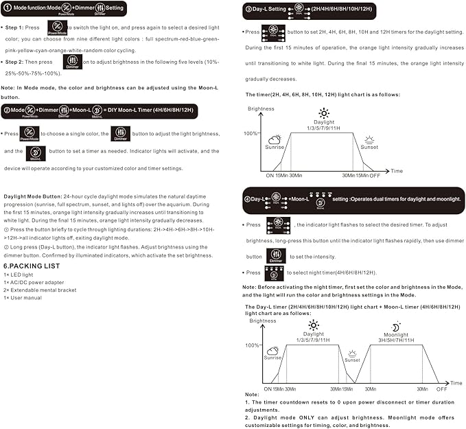 hygger LED Aquarium Light with Timer, 40W Full Spectrum Fish Tank Plant Growth Lamp, 24 H Remote Control, Adjustable Brightness & 10 Colors, Extendable Bracket, Power-Off Memory, Fits 36-48 Inch Tank