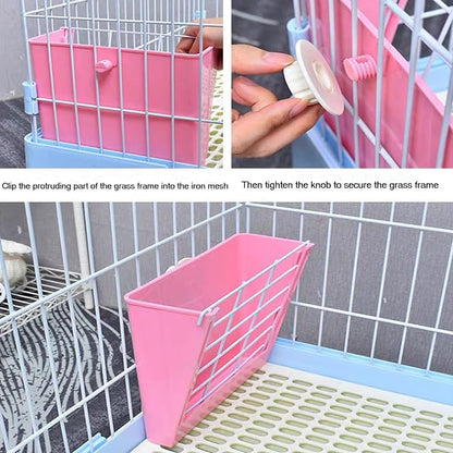 Rabbit Litter Box Bunny Potty Box Guinea Pig Hay Rack Feeder Rabbits Corner Litter Pan Potty Trainer Pet Toilet with Cleaning Set for Hamster, Guinea Pig, Ferret and Other Animals (Pink)