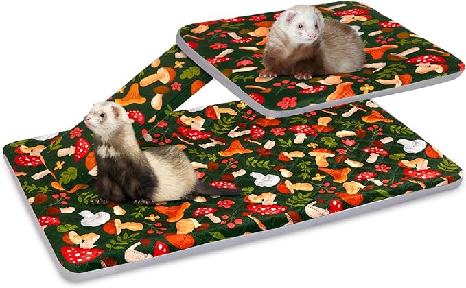 Bienbee Ferret Cage Liner Set for Ferret Nation & Critter Nation Cage, Waterproof Ferrets Cage Accessories for Small Animals Rats Chinchillas Hedgehogs Ferrets(Green Mushroom,Single Unit Combo)