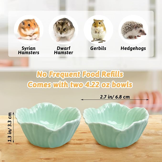 Tfwadmx 2 Pcs Hamster Food Bowl, Ceramic Pet Hamster Bowl Dwarf Hamster Food Bowl Feeder Hamster Water Rat Bowl Small Animal Food Dish for Golden Bears, Hedgehogs, Dutch Pigs, Parrots (Cyan)