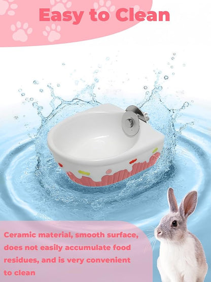 Chinchilla Food Bowl Ceramic Guinea Pig Cage Feeder Hanging Bunny Food Dish Small Animal Feeding Bowls for Syrian Hamster Ferret Gerbils (Pink)
