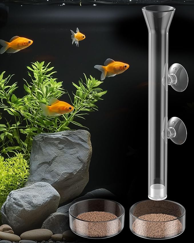 Pawfly 8 Inches Aquarium Fish Feeding Dish Set Clear Glass Fish Feeding Tube Shrimp Tube with 2 Feeding Dishes Fish Tank Feeding Supplies with 2 Suction Cups