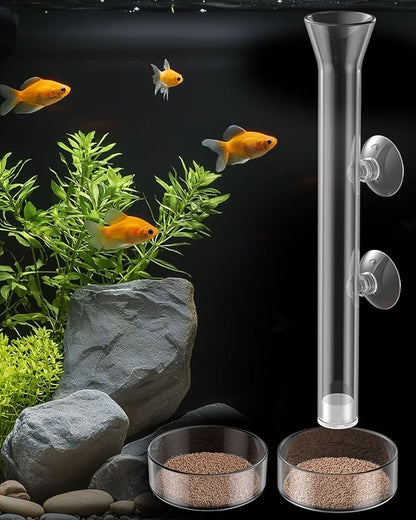Pawfly 8 Inches Aquarium Fish Feeding Dish Set Clear Glass Fish Feeding Tube Shrimp Tube with 2 Feeding Dishes Fish Tank Feeding Supplies with 2 Suction Cups