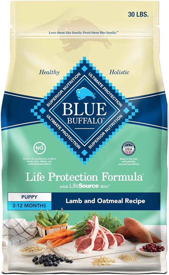 Blue Buffalo Life Protection Formula Puppy Dry Dog Food with DHA and ARA, Made with Natural Ingredients, Lamb & Oatmeal Recipe, 30-lb Bag