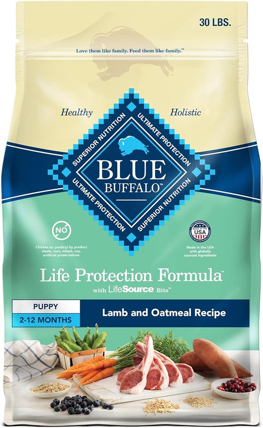 Blue Buffalo Life Protection Formula Puppy Dry Dog Food with DHA and ARA, Made with Natural Ingredients, Lamb & Oatmeal Recipe, 30-lb Bag