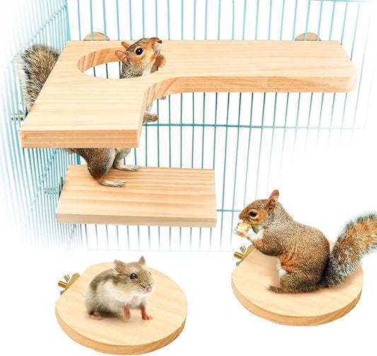 Squirrel Gerbil Chinchilla and Dwarf Hamster L-Shaped Pedal Wooden Platform, 3 Pieces of Natural Wooden Parrot HamsterStanding and Jumping Board,for Rat Activity Chinchilla Bird Cage Accessories (H01)