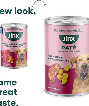 Jinx Premium Wet Dog Food Cans - Beef Pate - Grain-Free Canned Dog Food Pate & Topper with Real Ingredients & No Fillers - All Life Stages, Breeds & Sizes - 12-Pack, 13 Oz