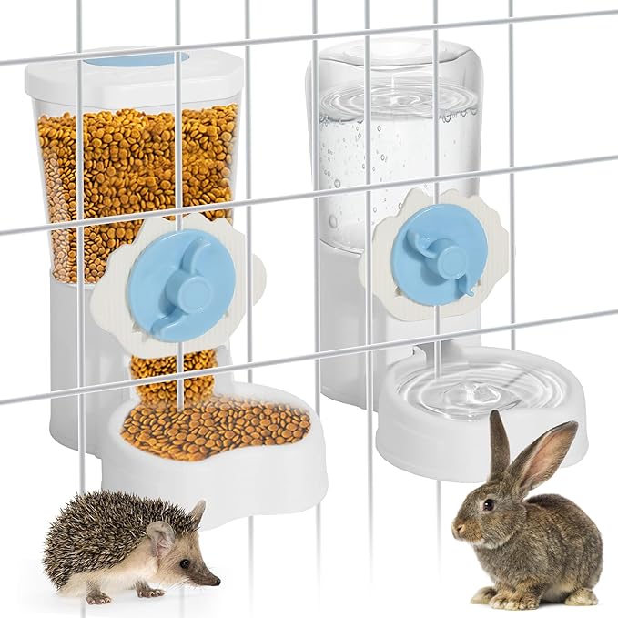2 Pack Hanging Automatic Pet Food Water Dispenser, Auto Rabbit Feeder and Water Bottle Set for Cage, Food and Water Bowls for Cat Bunny Chinchilla Hedgehog Guinea Pig Ferret cage Accessories