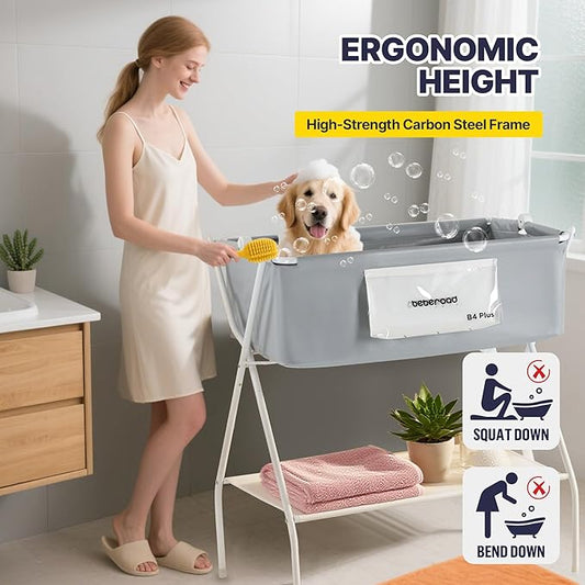 B4 Plus Dog Bathtub Dog Washing Station with Scrubber for Medium Dogs Under 66lbs or Two Small Pets, Foldable Dog Tub for Bathing and Grooming, Portable Collapsible Dog Shower Tub
