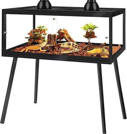 PROLEE Bearded Dragon Tank with Leg,Tempered Glass Lizard Tanks and Reptile Enclosure,Up to 78 Gallon Reptile Tank with Metal Mesh and Lockable Door for Snakes,Chameleon (Black, 78Gallons,48inch)