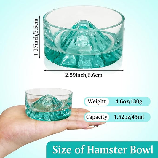 BNOSDM Hamster Food and Water Bowl Mountain Fuji Style Glass Drinking Dwarf Hamster Feeder Anti-Turning Dish for Syrian Hamsters Gerbils Mice Rats or Other Similar-Sized Pets (Green)